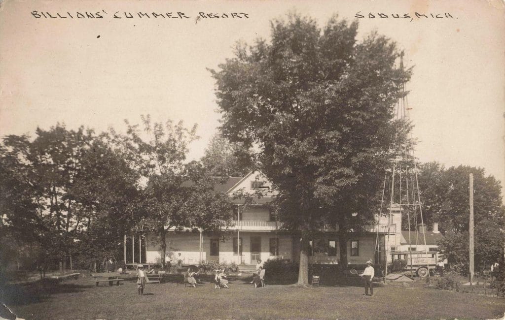 Historic Summer Resort With People Outside