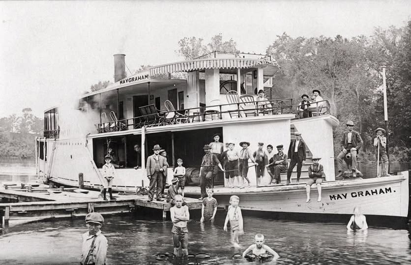 Historic Riverboat With People And Children