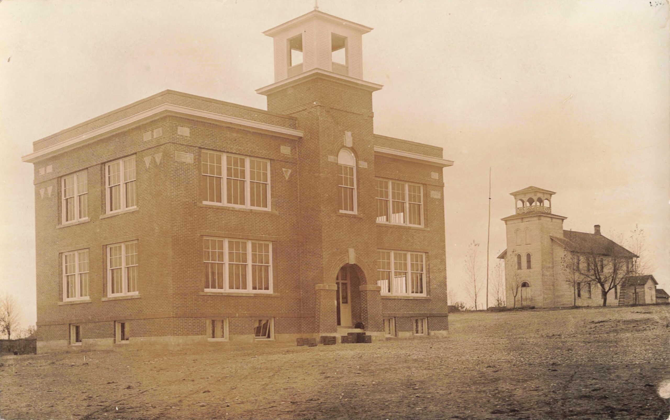 Mecosta Elevator Company Complex With Grain Elevator, Railroad Tracks And Potato Warehouse Buildings - History Of Mecosta Michigan
