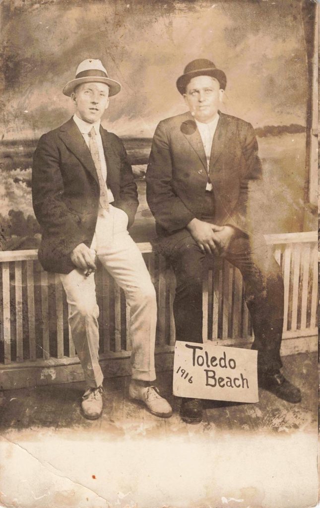 Two Unidentified Men Posing At Toledo Beach In 1916.