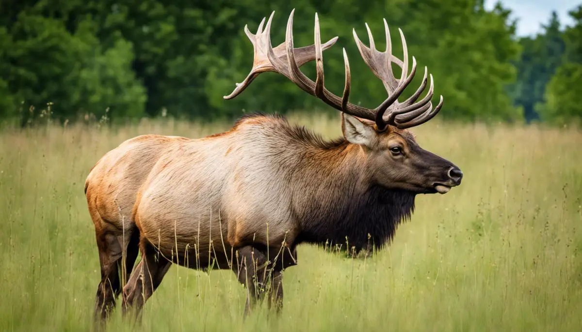 A photograph of majestic Elk in Atlanta, Michigan, grazing in a beautiful meadow. Things to Do in Atlanta Michigan