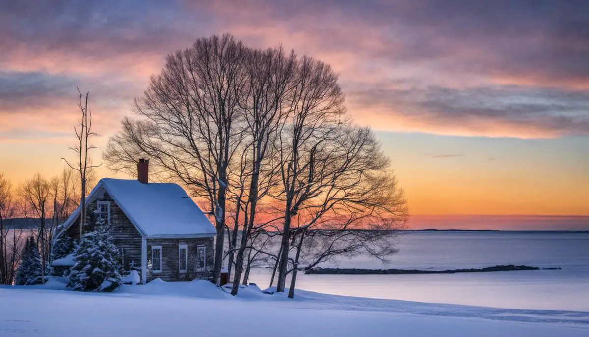 A beautiful snowy landscape on Mackinac Island during the winter season - Christmas on Mackinac Island